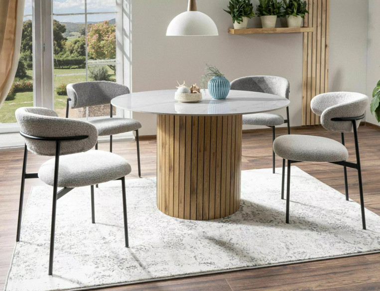 KULING - STOFFKLÄTT MATSTOL, GRÅ / SVART METALL