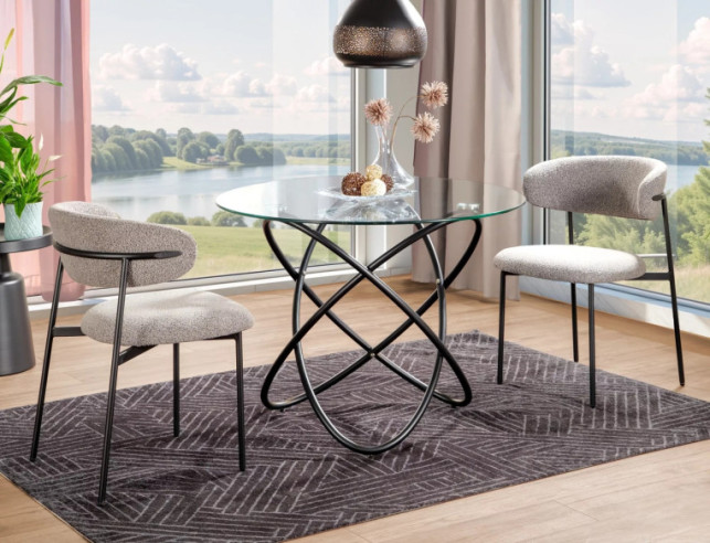 KULING - STOFFKLÄTT MATSTOL, GRÅ / SVART METALL