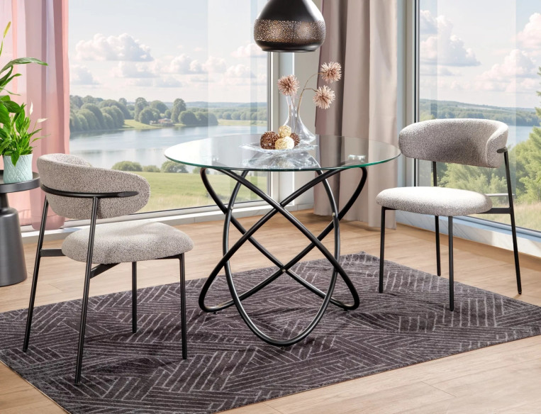 KULING - STOFFKLÄTT MATSTOL, GRÅ / SVART METALL