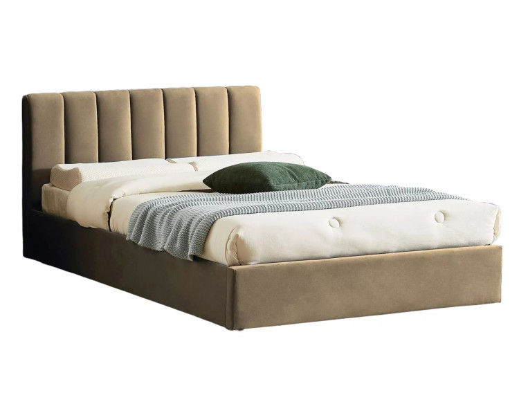 BÅGE - 120x200 SÄNG MED FÖRVARING, SAMMET, BEIGE