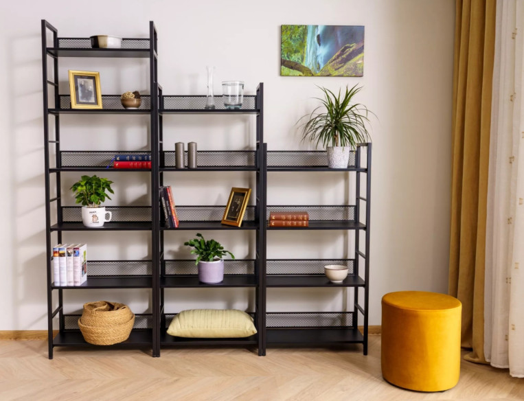 SPETS R4 - 60CM REGAŁ, METALLSTÄLLNING, SVART LAMINAT