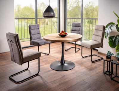 ANTARES - 80CM RUNT HORECA-BORD, VALNÖT/MATTSVART METALL