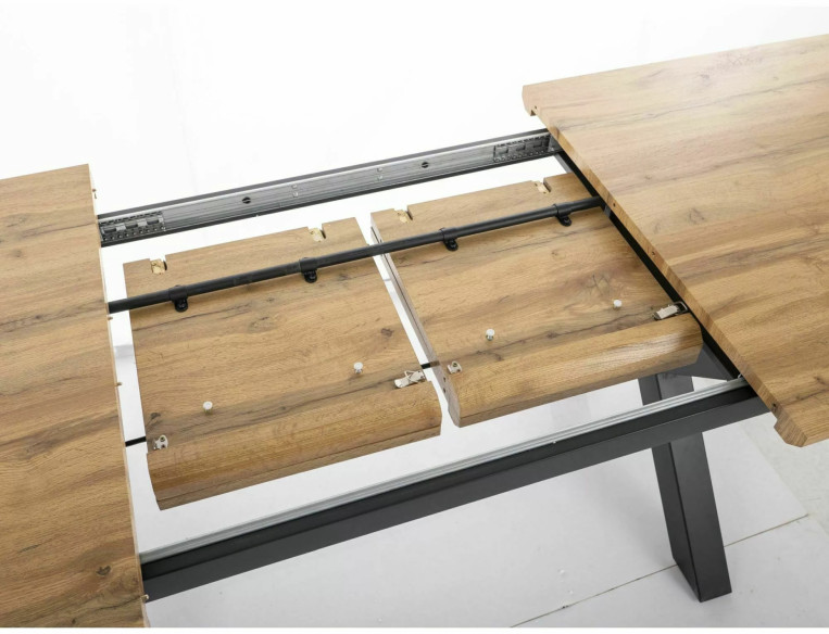 REGN II - 160CM MATBORD, DUBBELUTDRAG, DÄB ARTISAN/MATTSVART