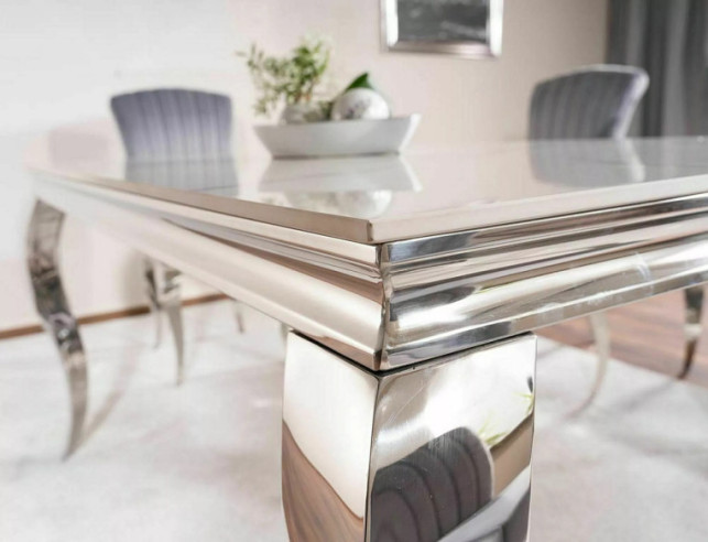 KVASAR - 180CM GLASBORD I KERAMIK, VIT CALACATTA OCH KROM