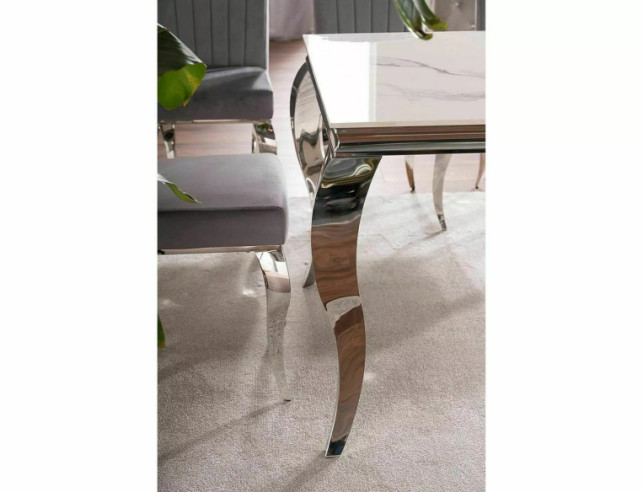 KVASAR - 180CM GLASBORD I KERAMIK, VIT CALACATTA OCH KROM