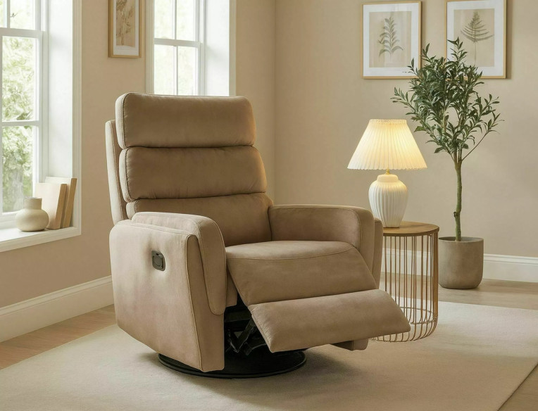 ÄDEL ARGOS - RELAXFOTÖLJ, SAMMET, BEIGE, MANUELL RECLINER