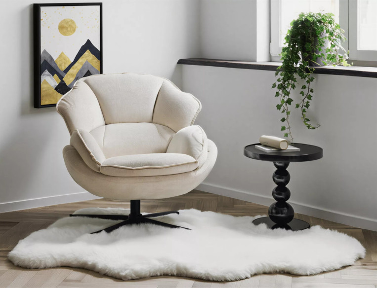 DAGJÄMNING - FOTEL, BEIGE TYG, SVART METALL, 360° SNURR
