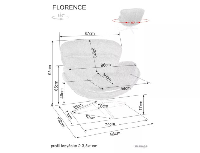 BALTISK FLORENCE - GRÅ FÅTÖLJ, SVÄNGBAR SITS, METALLSTATIV