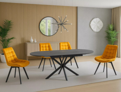 OPTIMAL - 140 CM KERAMISKT MATBORD, UTDAGBART, GRÅ MATT/SVART MATT