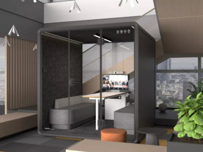 HORISONT LARGE BOOTH ST - 220×156 CM AKUSTISK KABIN, 4 PERSONER, SVART/SVARTGRÅ