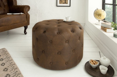 Footstool Chesterfield brown leather