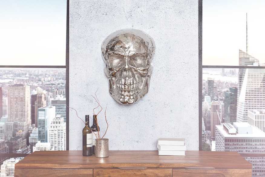 BUA - 40CM DÖSKALLE VÄGGSKULPTUR SILVER
