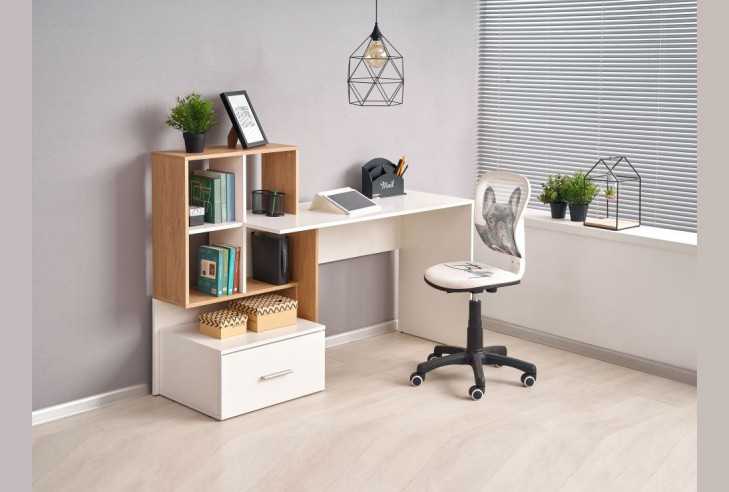 LESSIE - SKRIVBORD GYLLENE EK/VIT XL