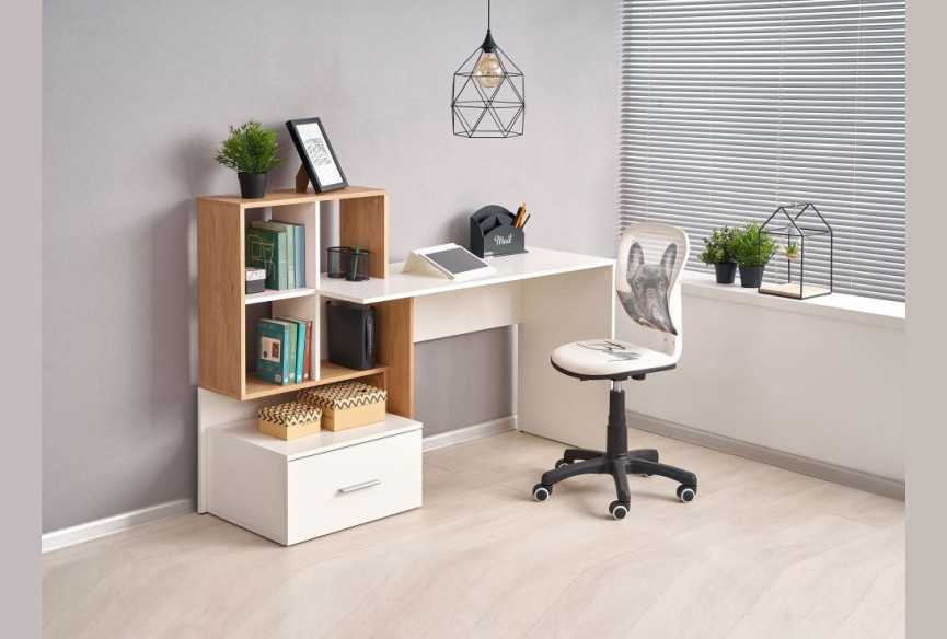 LESSIE - SKRIVBORD GYLLENE EK/VIT XL