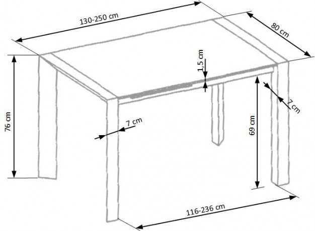 TIMEA XL - 130-250CM VITT MATBORD