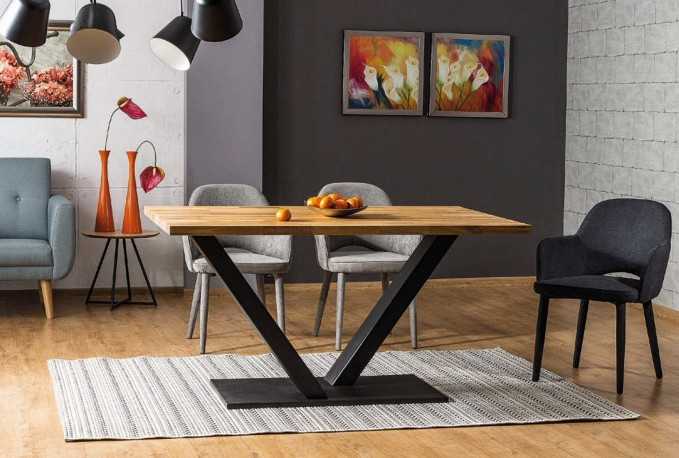 TURE - 150/180CM MATBORD I NATURLIG FANÉR/SVART METALL