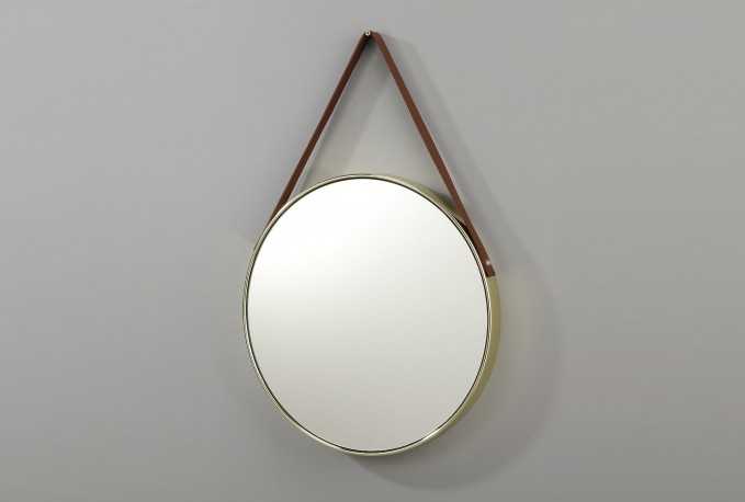 EMMY - 45CM RUND GULDSPEGEL M. LÄDERREM