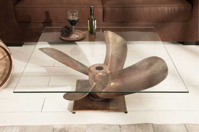Coffee table Ocean 85cm antique copper frame