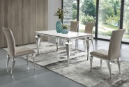 IOLA - 200X100CM MATBORD I SILVER/VITT GLAS