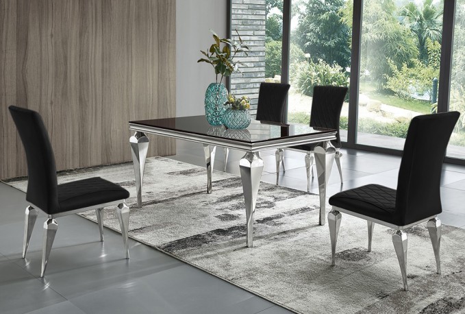 IOLA - 150X90CM MATBORD I SILVER/SVART GLAS