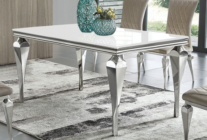 IOLA - 150X90CM MATBORD I SILVER/VITT GLAS