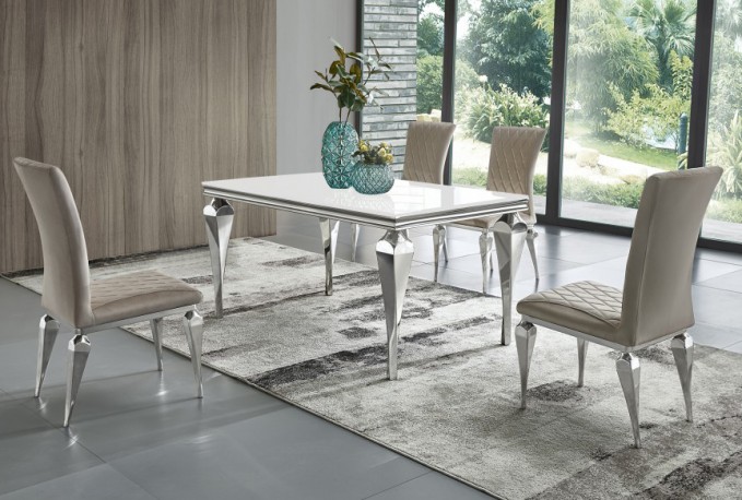 IOLA - 150X90CM MATBORD I SILVER/VITT GLAS