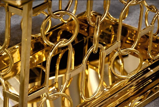 NIDAWI - 200X100CM MATBORD ROSTFRITT STÅL I GULDL/VITT GLAS