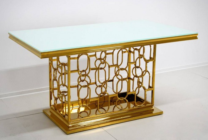 NIDAWI - 200X100CM MATBORD ROSTFRITT STÅL I GULDL/VITT GLAS