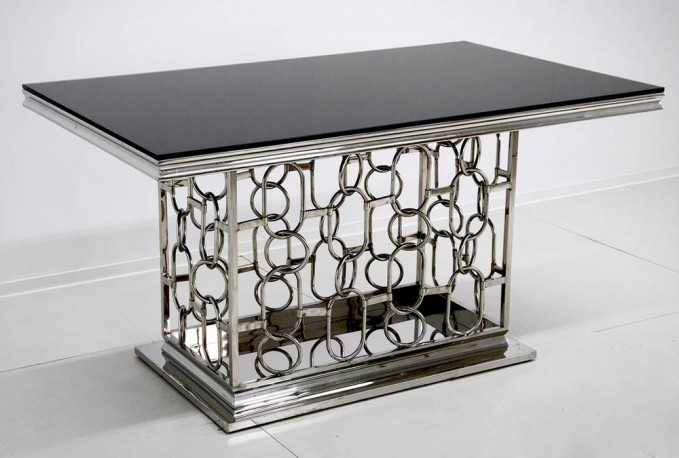 NIDAWI - 150X90CM MATBORD ROSTFRITT STÅL/SVART GLAS
