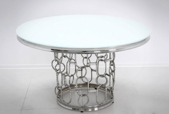 NIDAWI - Ø130CM MATBORD ROSTFRITT STÅL/VITT GLAS