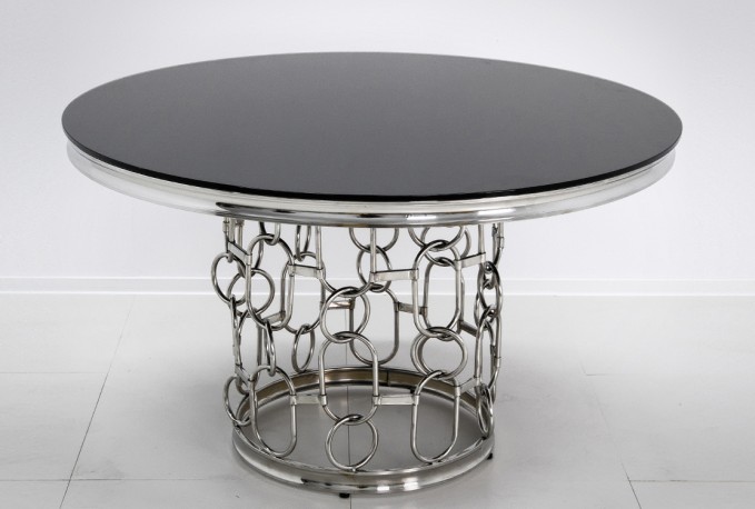 NIDAWI - Ø130CM MATBORD ROSTFRITT STÅL/SVART GLAS