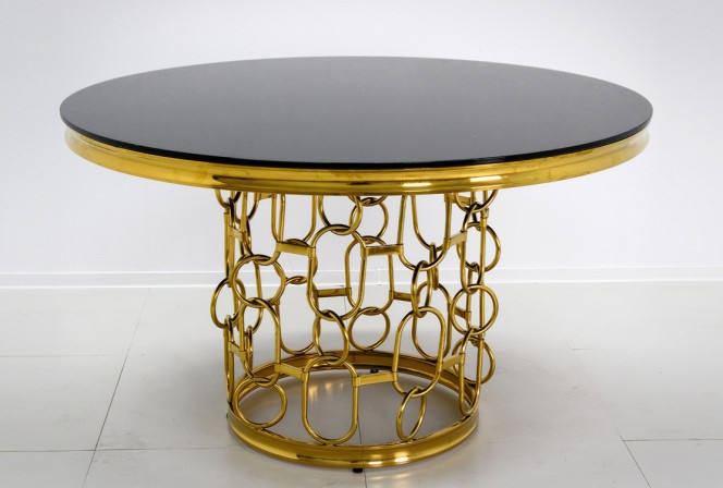 NIDAWI - Ø130CM MATBORD ROSTFRITT STÅL I GULD/SVART GLAS