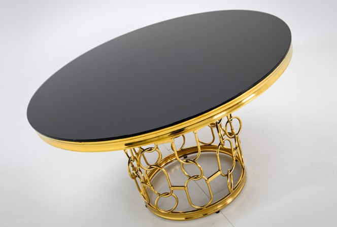 NIDAWI - Ø130CM MATBORD ROSTFRITT STÅL I GULD/SVART GLAS 2