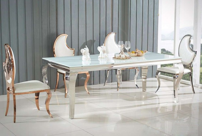 LUIS - 100X200CM MATBORD I SILVER/VITT GLAS 2