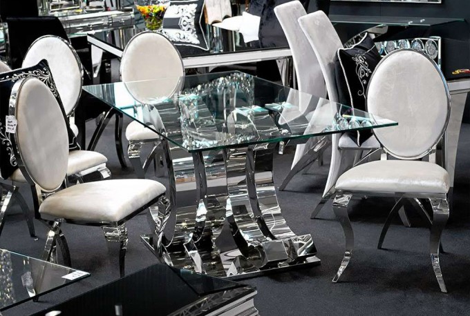 EIRA - 180X90CM MATBORD I ROSTFRITT STÅL/GLAS