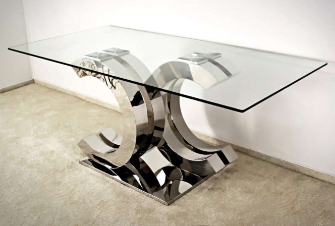 EIRA - 180X90CM MATBORD I ROSTFRITT STÅL/GLAS