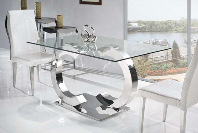 EIRA - 150X90CM MATBORD I ROSTFRITT STÅL/GLAS