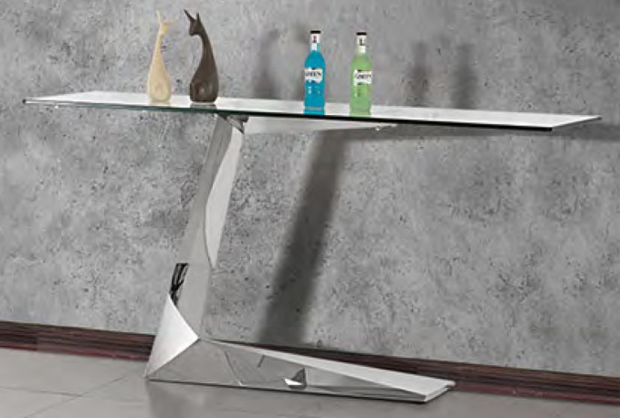 ARIELA - 150CM SMINKBORD/KONSOLBORD I ROSTFRITT STÅL/GLASSKIVA