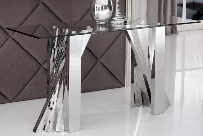 ANOUA - 150CM SMINKBORD/KONSOLBORD I ROSTFRITT STÅL/GLASSKIVA