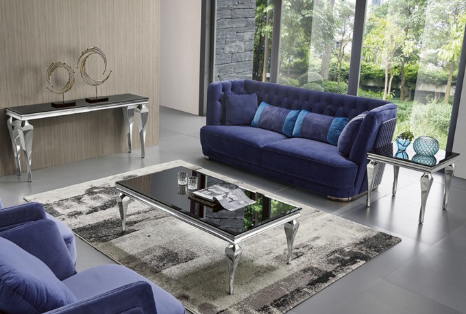 IOLA - 160X40CM SMINKBORD/KONSOLBORD I SILVER/SVART GLAS