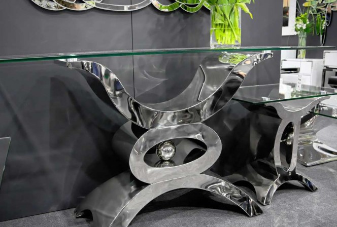 IMONIA - 150CM SMINKBORD/KONSOLBORD I GLAS/SILVER