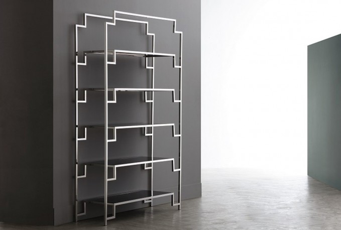 ALAWI - 120X202M HYLLA I ROSTFRITT STÅL/GRÅTT GLAS