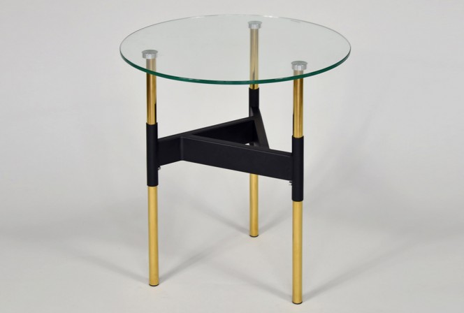 AURORA - Ø50CM SOFF/SIDOBORD I SVART/GULD M. GLASSKIVA 2