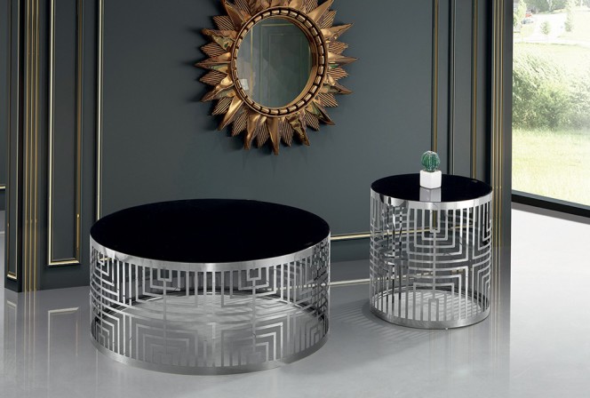 ASTANI - Ø48CM SOFFBORD I ROSTFRITT STÅL/SVART GLAS 2