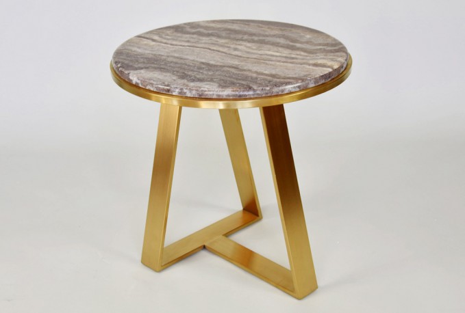 ARWENA - Ø50CM SOFFBORD I ROSTFRITT STÅL/MARMORSKIVA