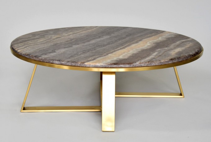 ARWENA - Ø100CM SOFFBORD I ROSTFRITT STÅL/MARMORSKIVA