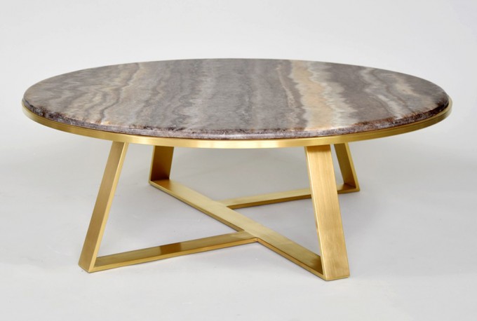 ARWENA - Ø100CM SOFFBORD I ROSTFRITT STÅL/MARMORSKIVA