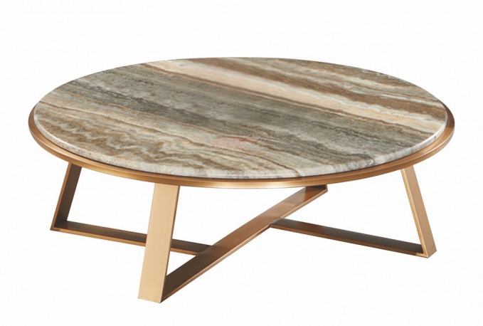 ARWENA - Ø100CM SOFFBORD I ROSTFRITT STÅL/MARMORSKIVA
