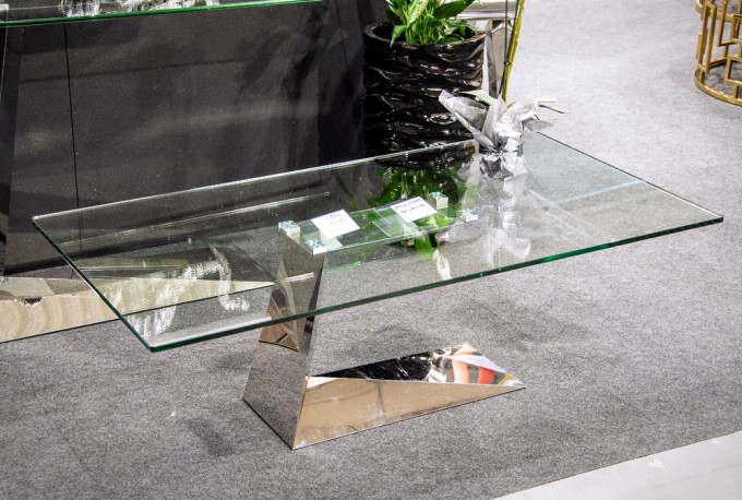 ARIELA - 130CM SOFFBORD I ROSTFRITT STÅL/GLASSKIVA