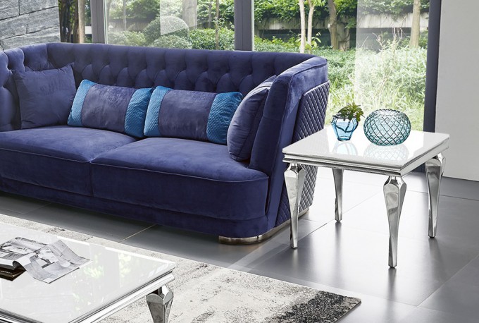 IOLA - 60X60CM SOFFBORD I SILVER/VITT GLAS